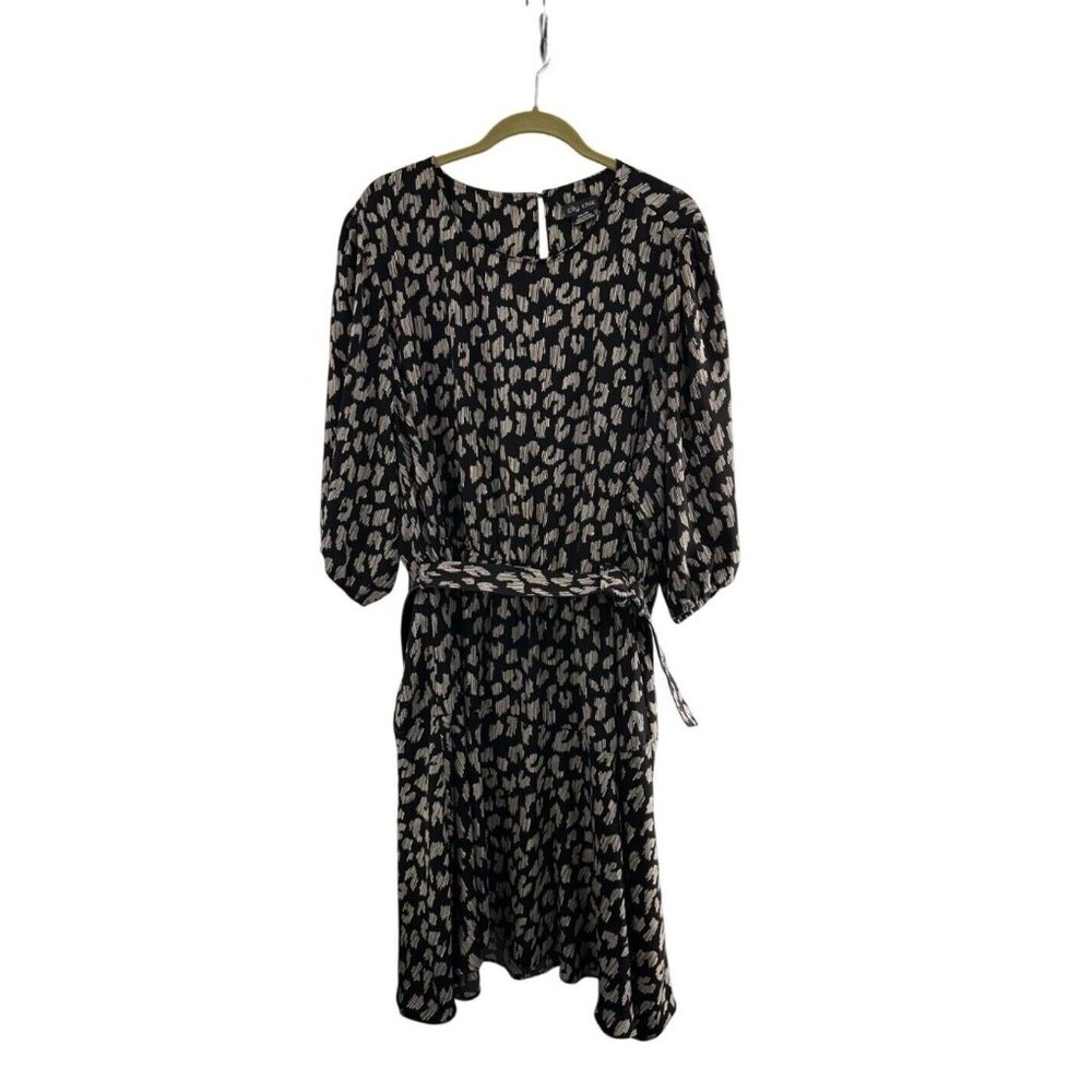 City Chic Black White Abstract Print Dress Waist‎ Tie XXL/22 Animal Print Plus